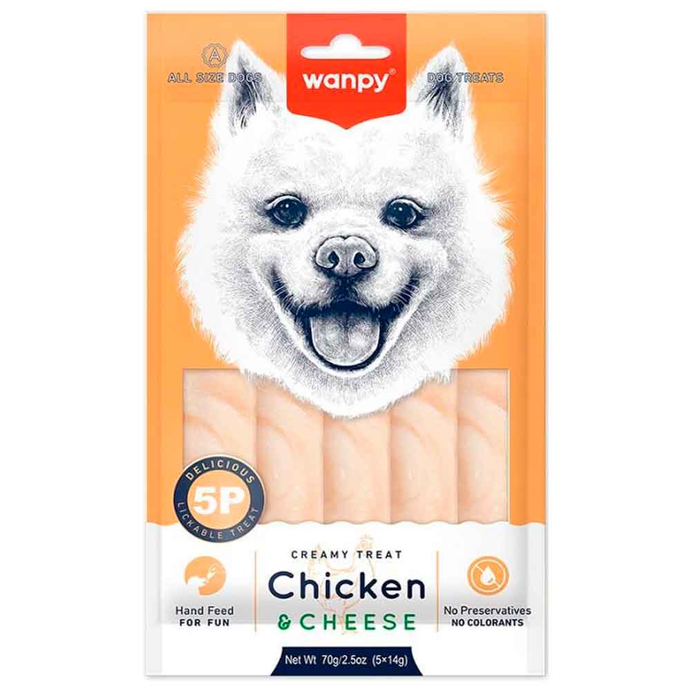 Wanpy Köpek Ödül Maması Tavuklu & Peynirli Krema 5x14 Gr